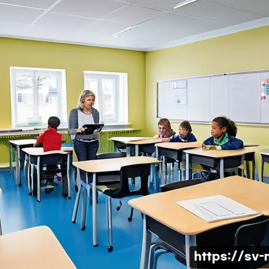 중학교 교육 데이터 활용 - A modern Swedish elementary school classroom scene showing a diverse group of students aged 10-12 ac...