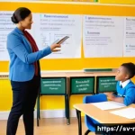 Home 21 중학교 교사 역량 강화 - A warm and inclusive Swedish primary school classroom scene showing a middle school teacher attentiv...