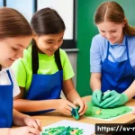 Home 20 중학교 교과 연계 활동 - A bright and engaging classroom scene where Swedish students aged around 12-14 are actively creating...