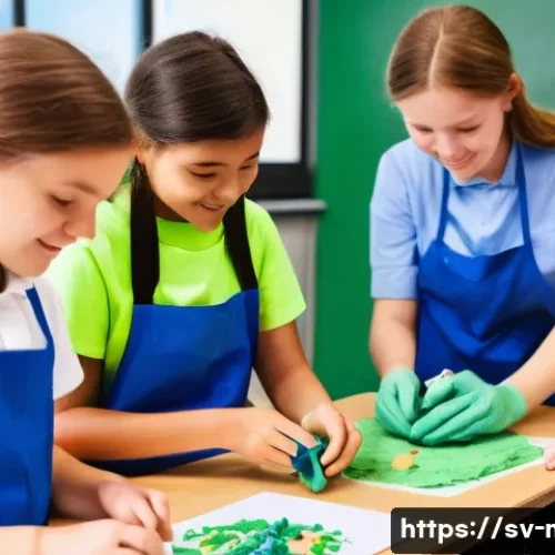 Home 32 중학교 교과 연계 활동 - A bright and engaging classroom scene where Swedish students aged around 12-14 are actively creating...